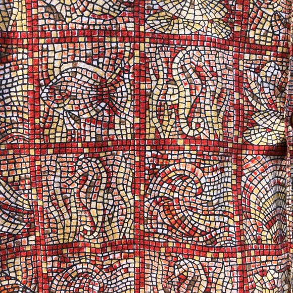 Tori Richard Men's Shirt Rust Red Mosaic Print Cotton Lawn Hawaiian Size L - Picture 2 of 11